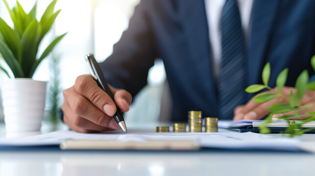 A man is writing with a pen on a piece of paper