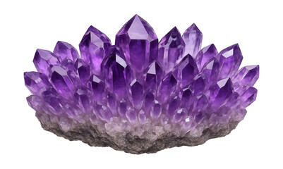 Translucent amethyst cluster displaying violet hues and hexagonal formations