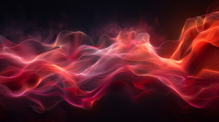 Fototapeta premium Elegant abstract flow of red and white fluid waves over black background, curved motion and high contrast lighting for commercial use
