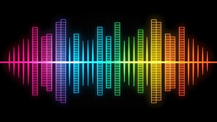 A colorful sound wave graphic with a horizontal line on a black background and reflection effect