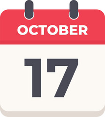 17 October Daily Calendar Icon in flat design style red and white