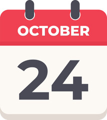24 October Daily Calendar Icon in flat design style red and white