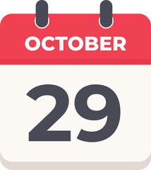29 October Daily Calendar Icon in flat design style red and white