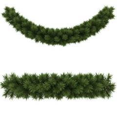 Two evergreen garlands isolated on transparent background