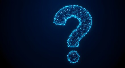 Glowing blue question mark formed by interconnected digital network lines