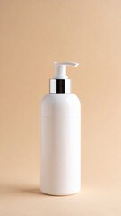 White Pump Bottle on Beige Background