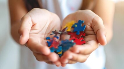 Hands holding a collection of colorful puzzle pieces - Powered by Adobe