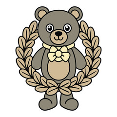 a cartoon bear with a laurel wreath around its neck.