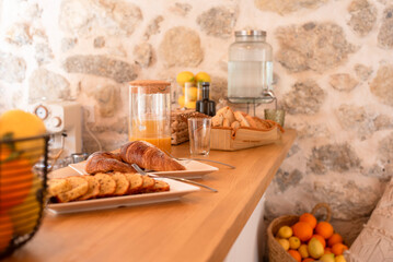 handmade breakfast prepare in a buffet from a nice hostel