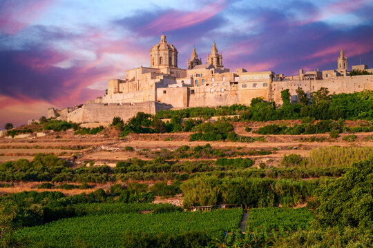 Mdina,Ancient and Historic City, old capital of MaltaScenic View,SunriseMdina, Malta,Europe