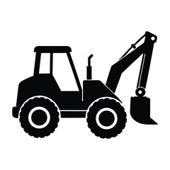 a black and white silhouette of a construction vehicle.