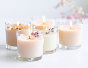 Velas pequeñas decorativas con flores secas