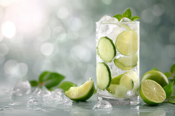 Cucumber and Lime Detox Water with Mint, Refreshing Summer Drink
