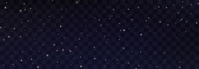 Shining night starry sky png, dark space background with stars. Stardust in deep universe, galaxy. Vector Illustration isolated on transparent background.