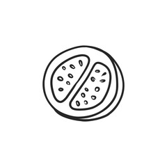 Simple Black and White Line Art Illustration of a Sliced Tomato