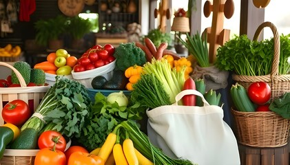 An Abundant and Colorful Display of Freshly Harvested Vegetables and Some Fruits at a Lively Market Stall