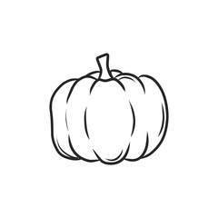 Simple Black and White Line Art Drawing of a Whole Pumpkin