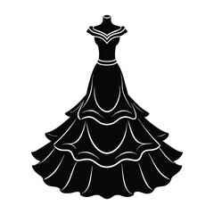 silhouette of luxury bridal gown with layered.