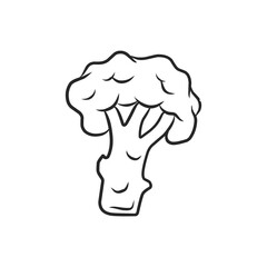 Simple Black and White Line Art Illustration of a Broccoli Head