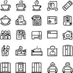 Collection of Line Art Icons Coffee, Travel, Business, and More