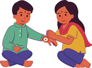 little brother sister celebrating raksha bandhan festival social media post vector illustration