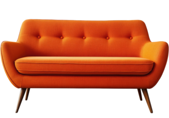 Orange fabric loveseat with button tufting