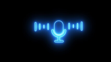  Glowing neon mic icon. microphone icon with neon voice recording and podcast mic microphone button icon