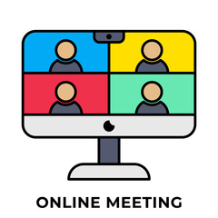 SINGLE ICON ONLINE MEETING, ICON FOR APP, WEBSITE, PRESENTAITON ETC. ICON IN LINE COLOR STYLE.