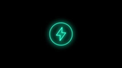  Neon glowing battery charging icon. Glowing neon Electric plug icon. Electric power supply icon 