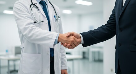 Doctor And Businessman Shaking Hands Hospital CloseUp