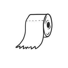 Simple Black and White Line Art Illustration of a Toilet Paper Roll