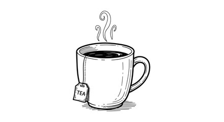 Tea mug with tea bag and handle - vintage sketch vector illustration  hand drawn doodle on a white background svg
