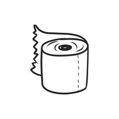 Simple Black and White Line Art Illustration of a Toilet Paper Roll