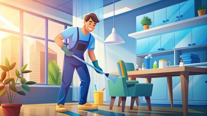 Young Man Cleaning House, Professional House Cleaner, Domestic Cleaning Service, Home Cleaning, Maid Service