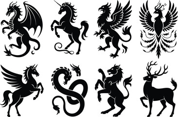 Fototapeta premium Majestic Heraldic Creatures Dragons, Unicorns, Griffins, and More