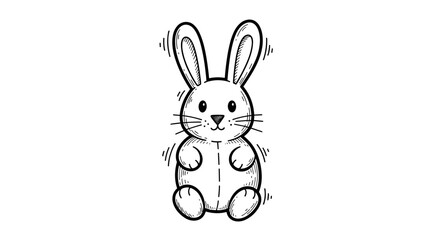 Obraz premium Toy rabbit with long ears vintage sketch vector illustration - hand drawn doodle black outline vector on a white background