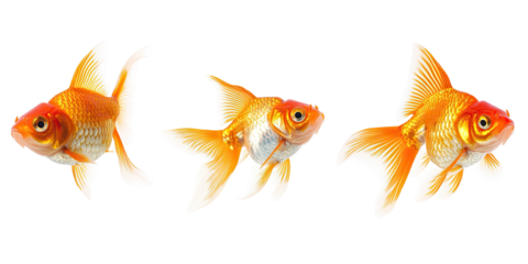 Three goldfish swimming in a horizontal row