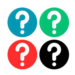 Set of four colorful question mark icons blue, green, red, and black circular buttons with white question symbols for ui design, faq sections, help centers, and info graphics

