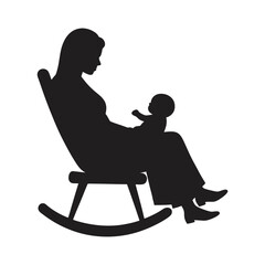 silhouette mom and baby in a rocking chair vector illustration