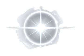 A bright white light source, centered in a circular, slightly irregular,  white shape with a crosshair design