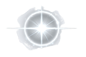 A bright white light source, centered in a circular, slightly irregular,  white shape with a crosshair design