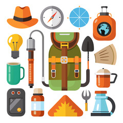 Collection of essential outdoor survival gear for campers and hikers