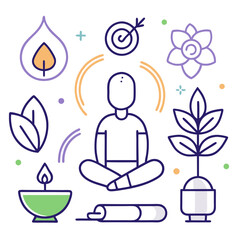 Collection of simple line icons representing mindfulness and meditation practices
