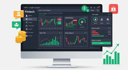 Finance technology displayed on a monitor showcasing financial charts and data for stock market analysis and business intelligence.