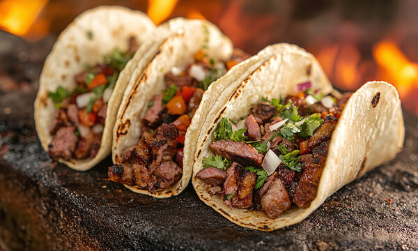 Tacos de Discada - Tacos filled with a mix of grilled meats (often beef, pork, and sausage) cooked on a plow disc.