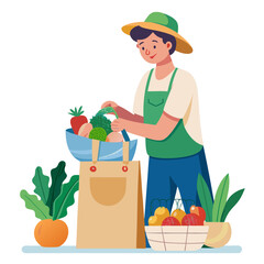 Person enjoys fresh produce and healthy lifestyle at a vibrant farmers market