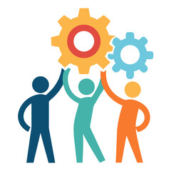 Three abstract human figures connected in a collaborative team synergy concept