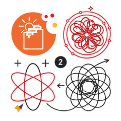 Creative process icon set featuring a spark representing ideas and innovation