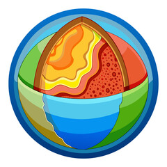 Colorful cross section illustration of earth s internal layers and structure