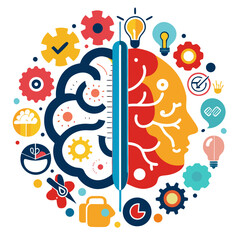 Stylized illustration of the human brain highlighting left and right hemisphere differences